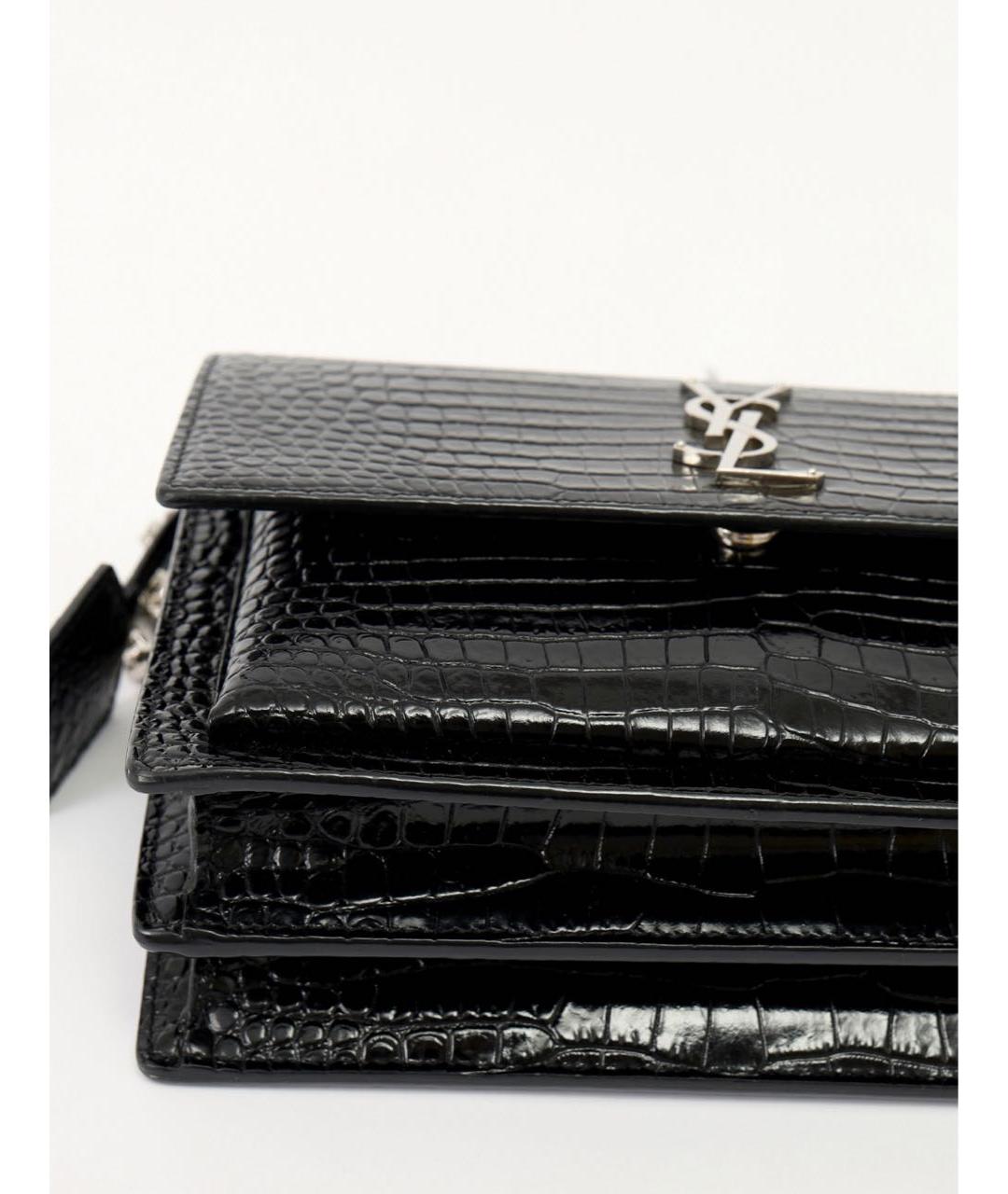 SAINT LAURENT Черная сумка через плечо из лакированной кожи, фото 4