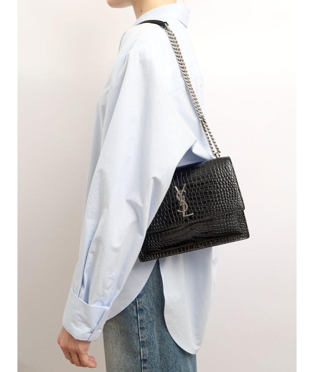 SAINT LAURENT Черная сумка через плечо из лакированной кожи, фото 7