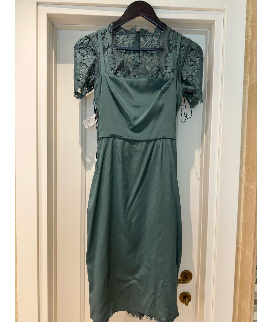 DOLCE&GABBANA Зеленые кружевное коктейльное платье, фото 5