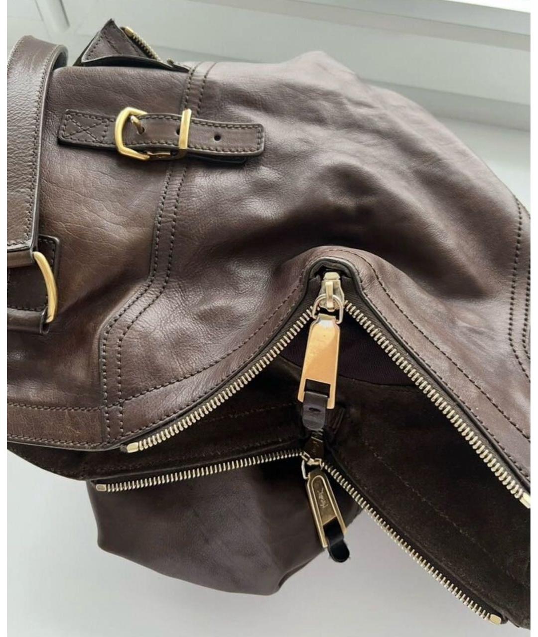 SAINT LAURENT Коричневая кожаная сумка с короткими ручками, фото 3