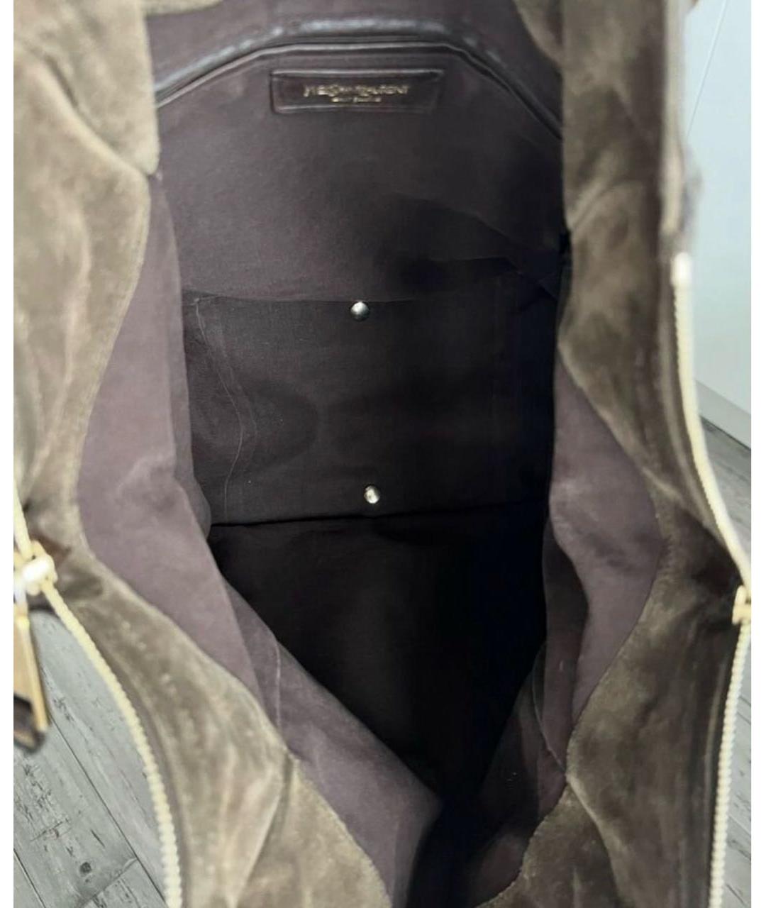 SAINT LAURENT Коричневая кожаная сумка с короткими ручками, фото 4