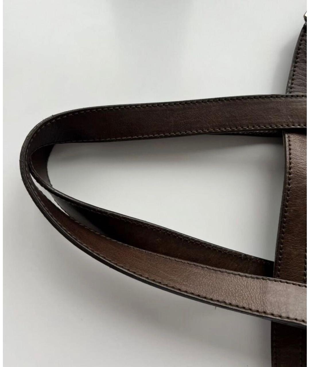 SAINT LAURENT Коричневая кожаная сумка с короткими ручками, фото 5