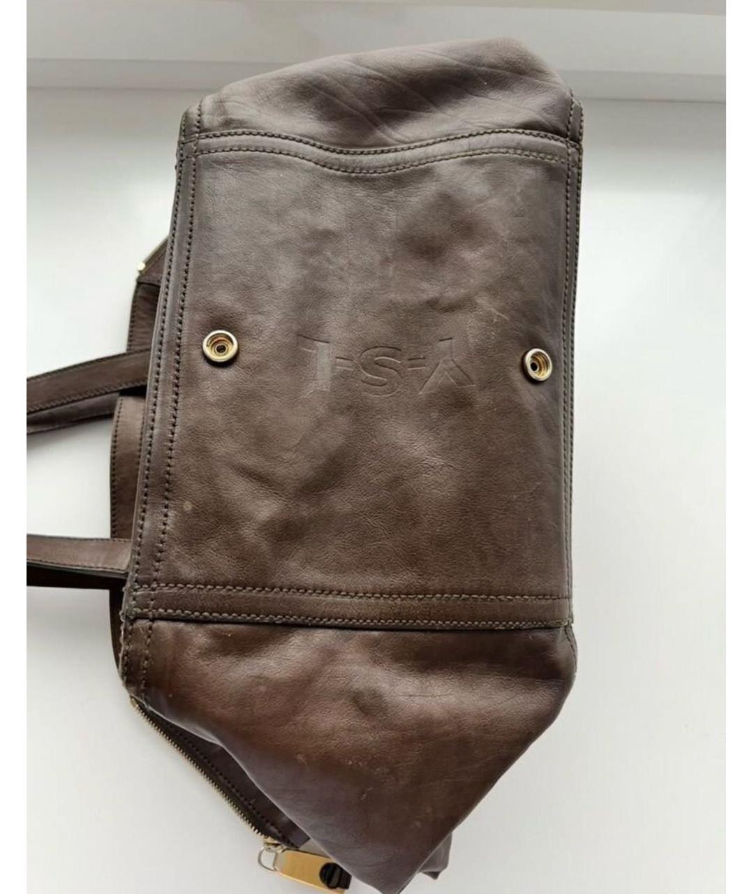 SAINT LAURENT Коричневая кожаная сумка с короткими ручками, фото 6