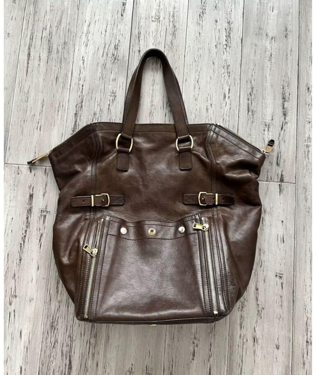 SAINT LAURENT Коричневая кожаная сумка с короткими ручками, фото 8