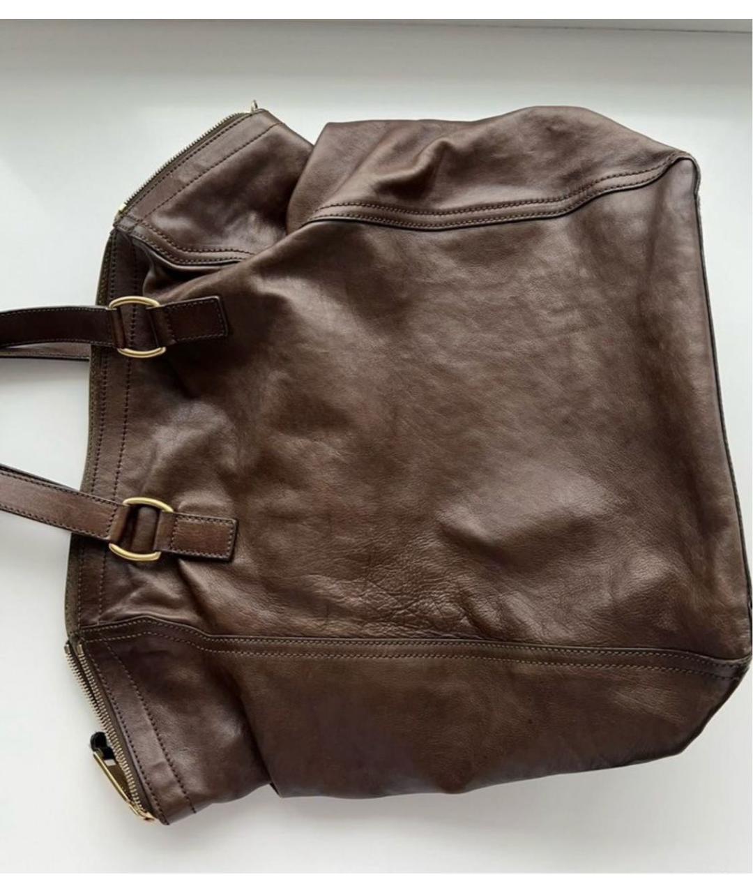 SAINT LAURENT Коричневая кожаная сумка с короткими ручками, фото 7