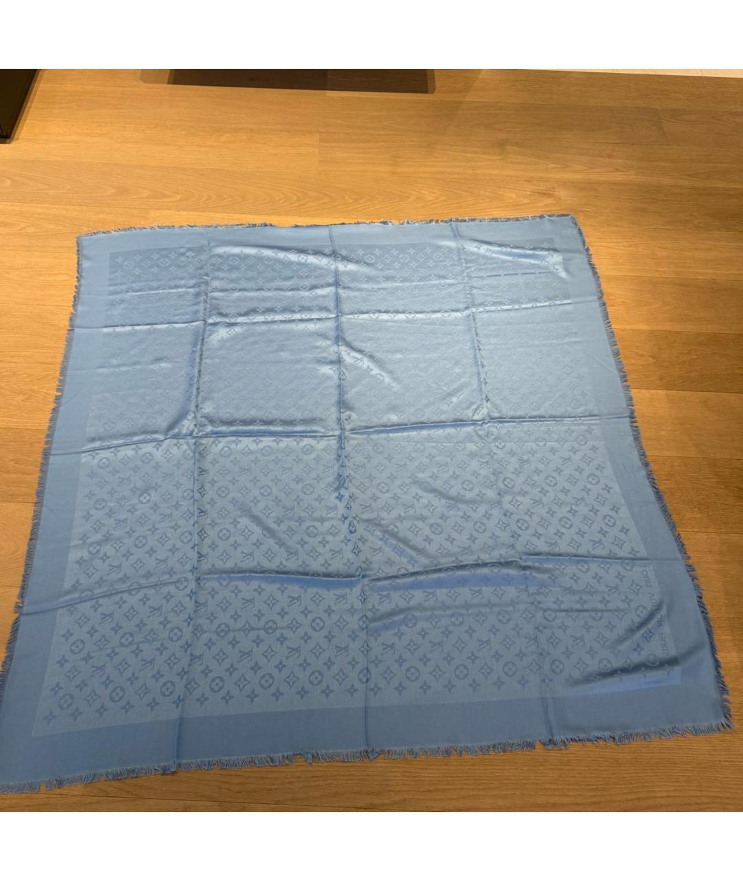 LOUIS VUITTON Голубой кашемировый платок, фото 7