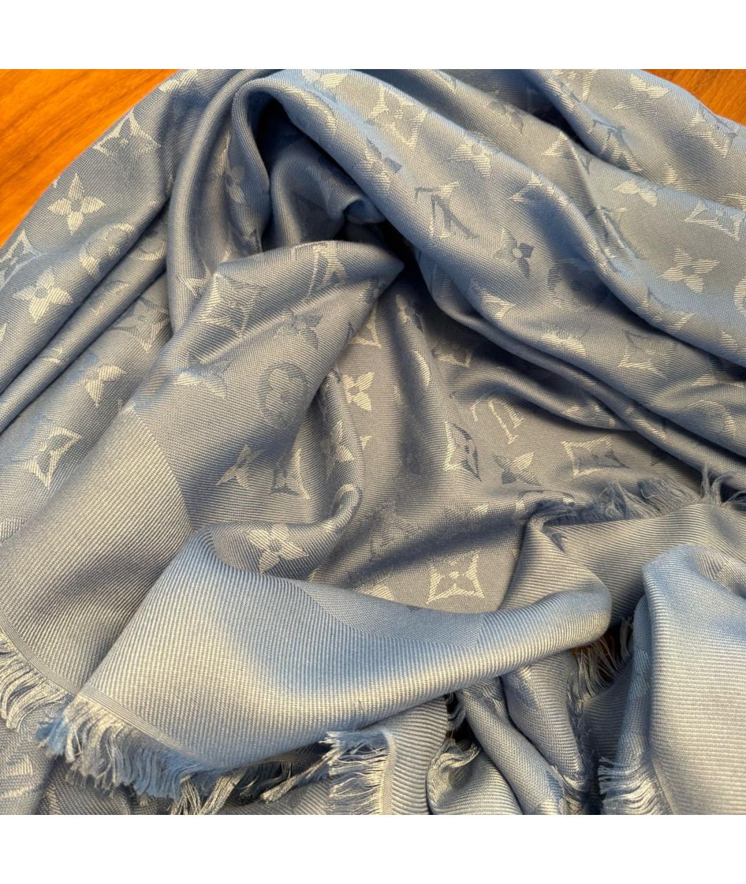 LOUIS VUITTON Голубой кашемировый платок, фото 3