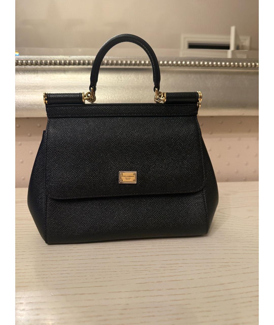 DOLCE&GABBANA Черная кожаная сумка с короткими ручками, фото 8