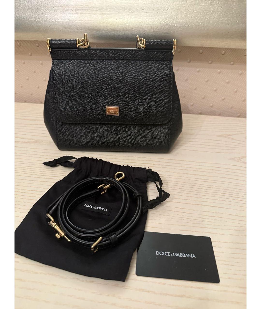DOLCE&GABBANA Черная кожаная сумка с короткими ручками, фото 5
