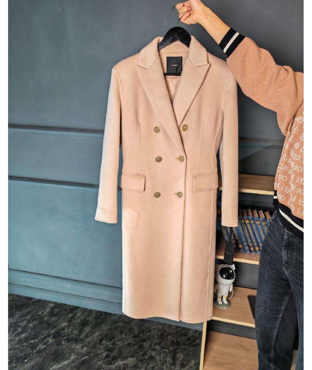 PINKO Бежевое шерстяное пальто, фото 7