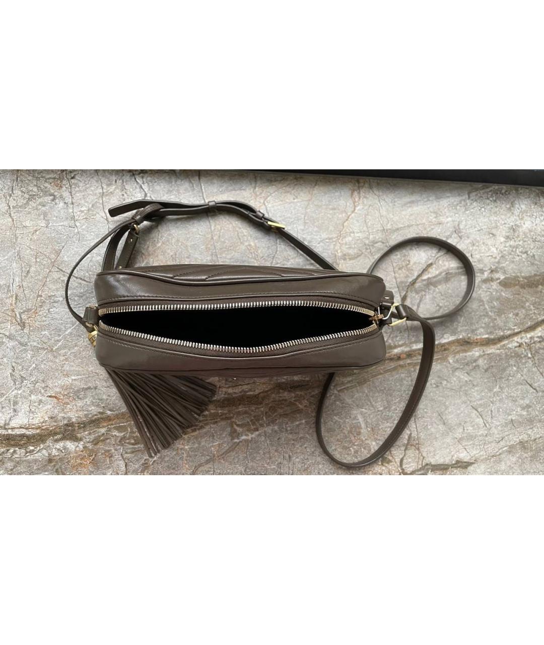 SAINT LAURENT Коричневая кожаная сумка через плечо, фото 4