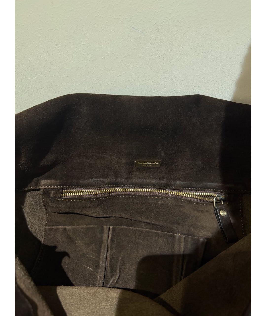 ERMENEGILDO ZEGNA XXX Коричневая кожаная сумка на плечо, фото 3