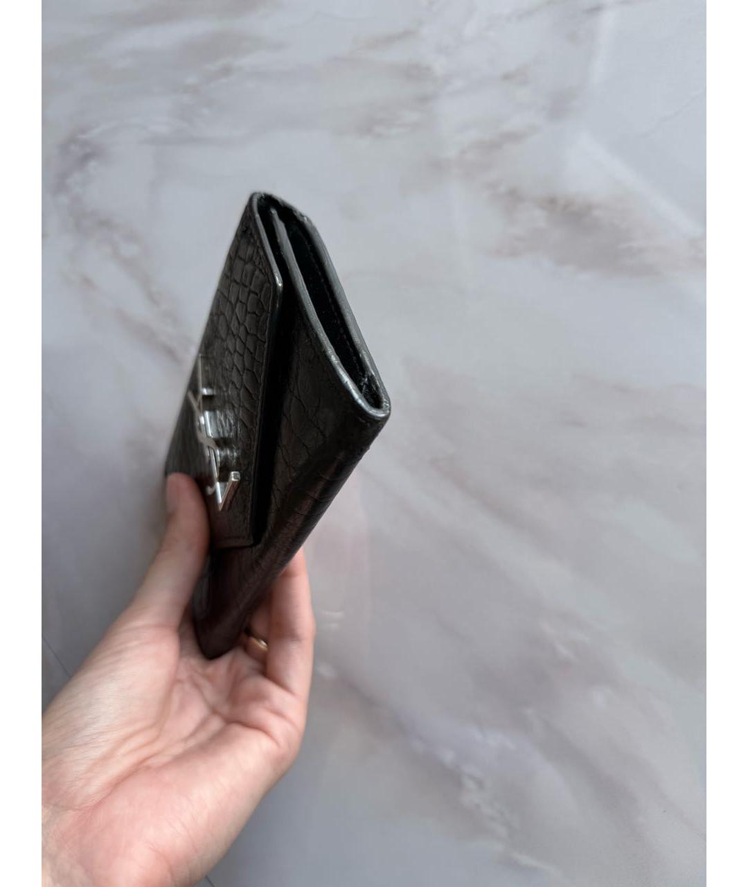 SAINT LAURENT Черный кожаный кошелек, фото 6