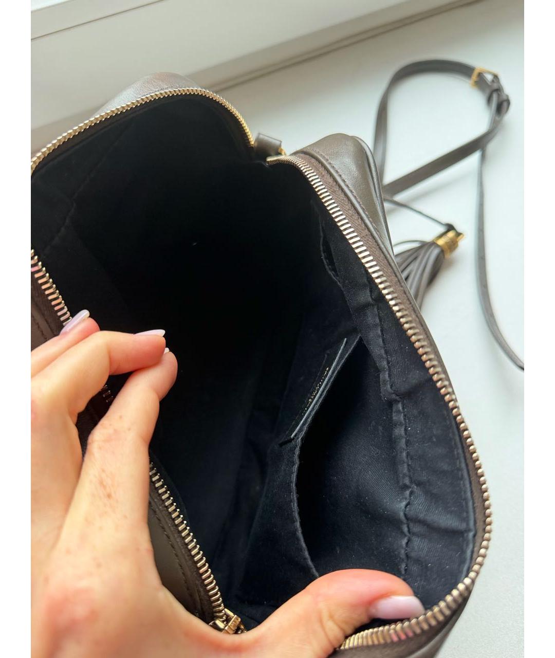 SAINT LAURENT Коричневая кожаная сумка через плечо, фото 4