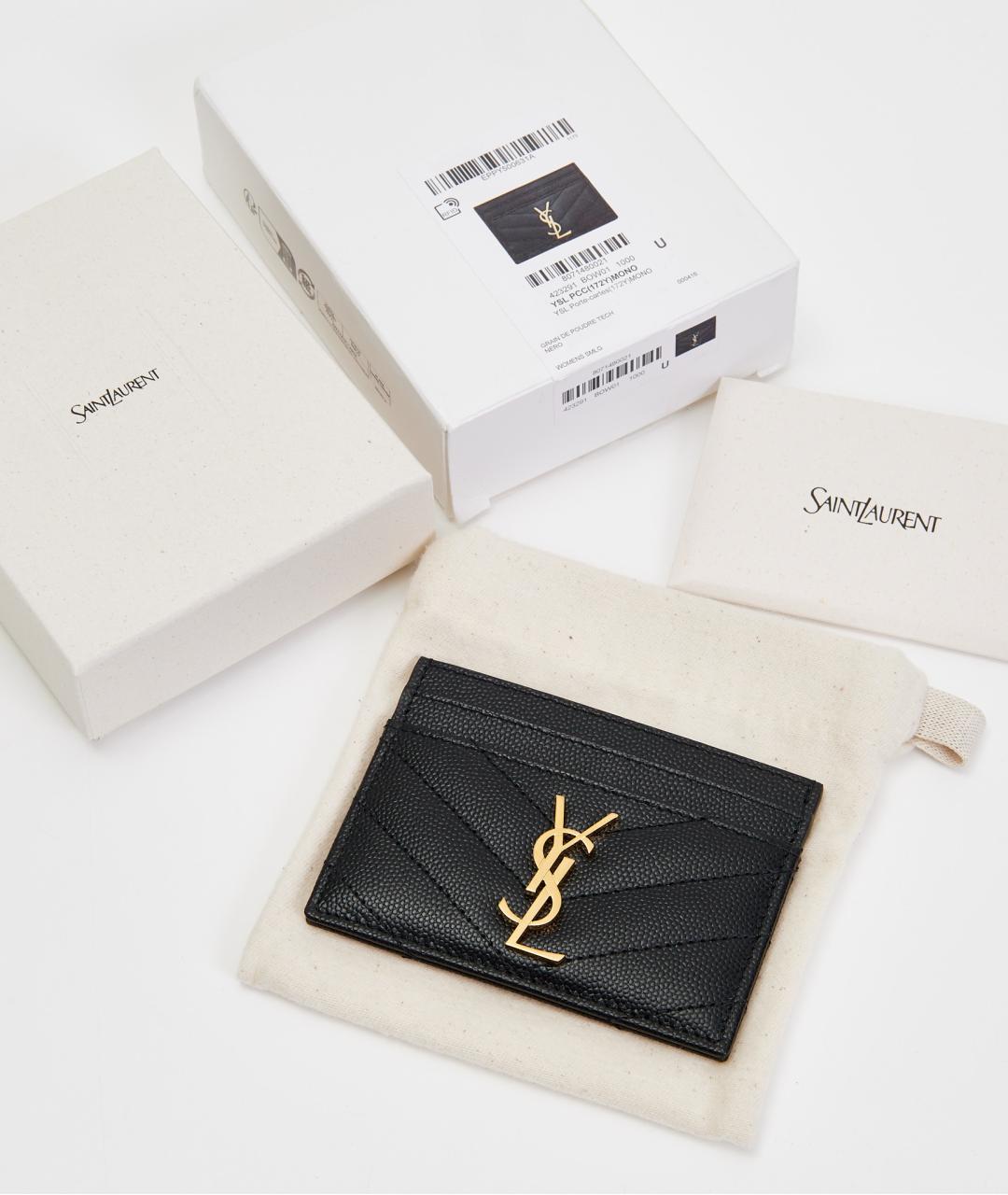 SAINT LAURENT Черный кожаный кардхолдер, фото 4
