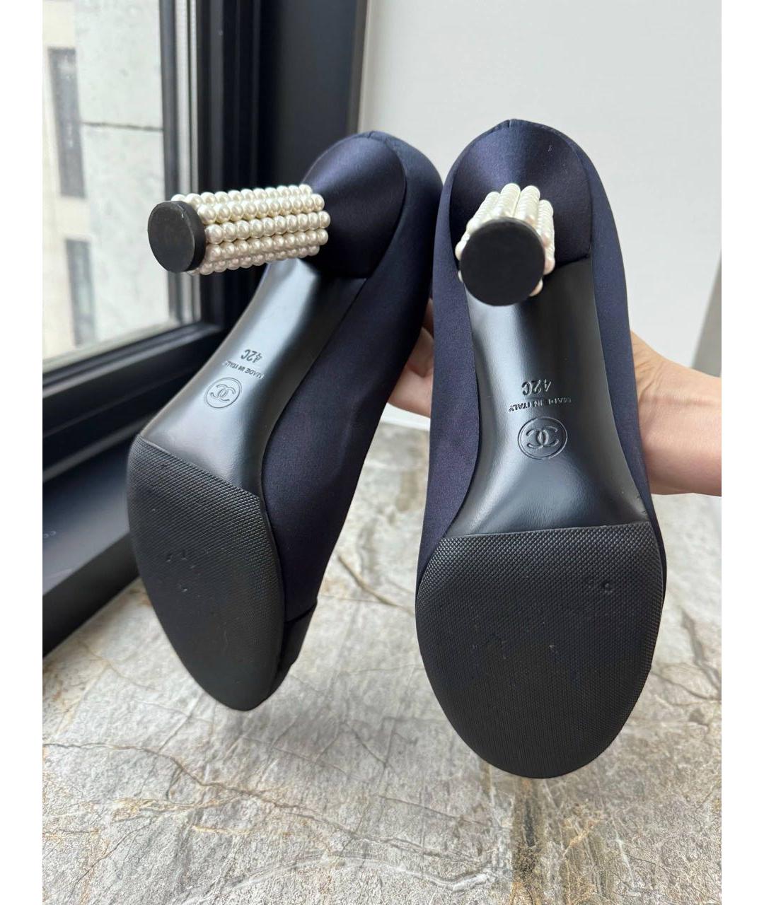 CHANEL Темно-синие текстильные туфли, фото 5