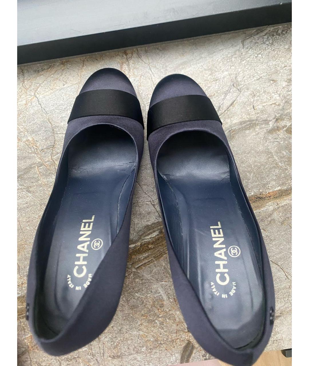 CHANEL Темно-синие текстильные туфли, фото 3