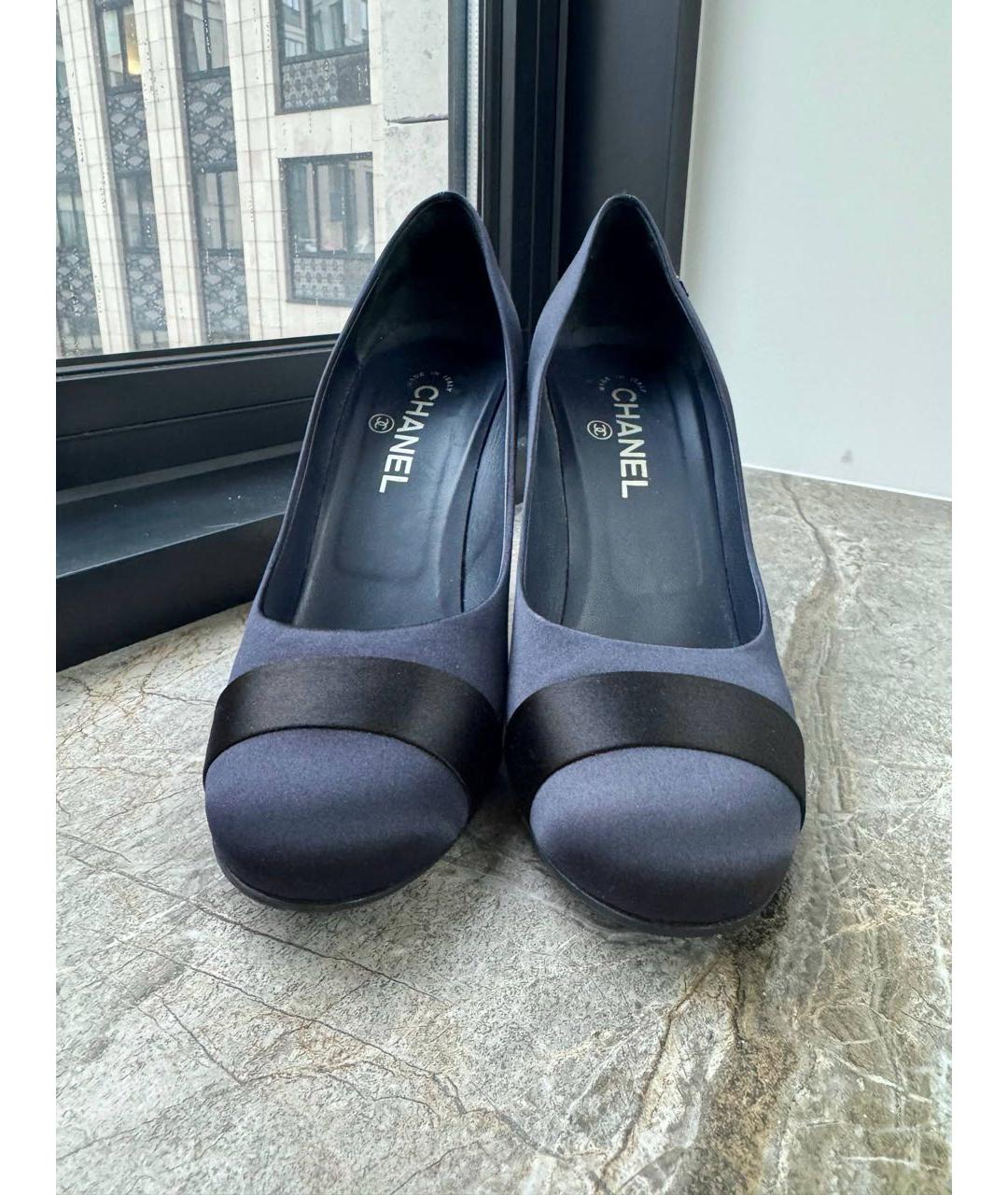 CHANEL Темно-синие текстильные туфли, фото 2