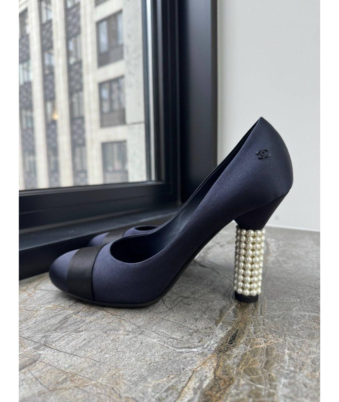 CHANEL Темно-синие текстильные туфли, фото 6