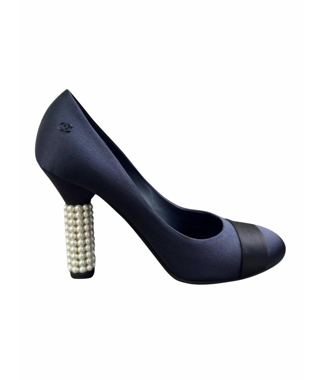 CHANEL Темно-синие текстильные туфли, фото 1