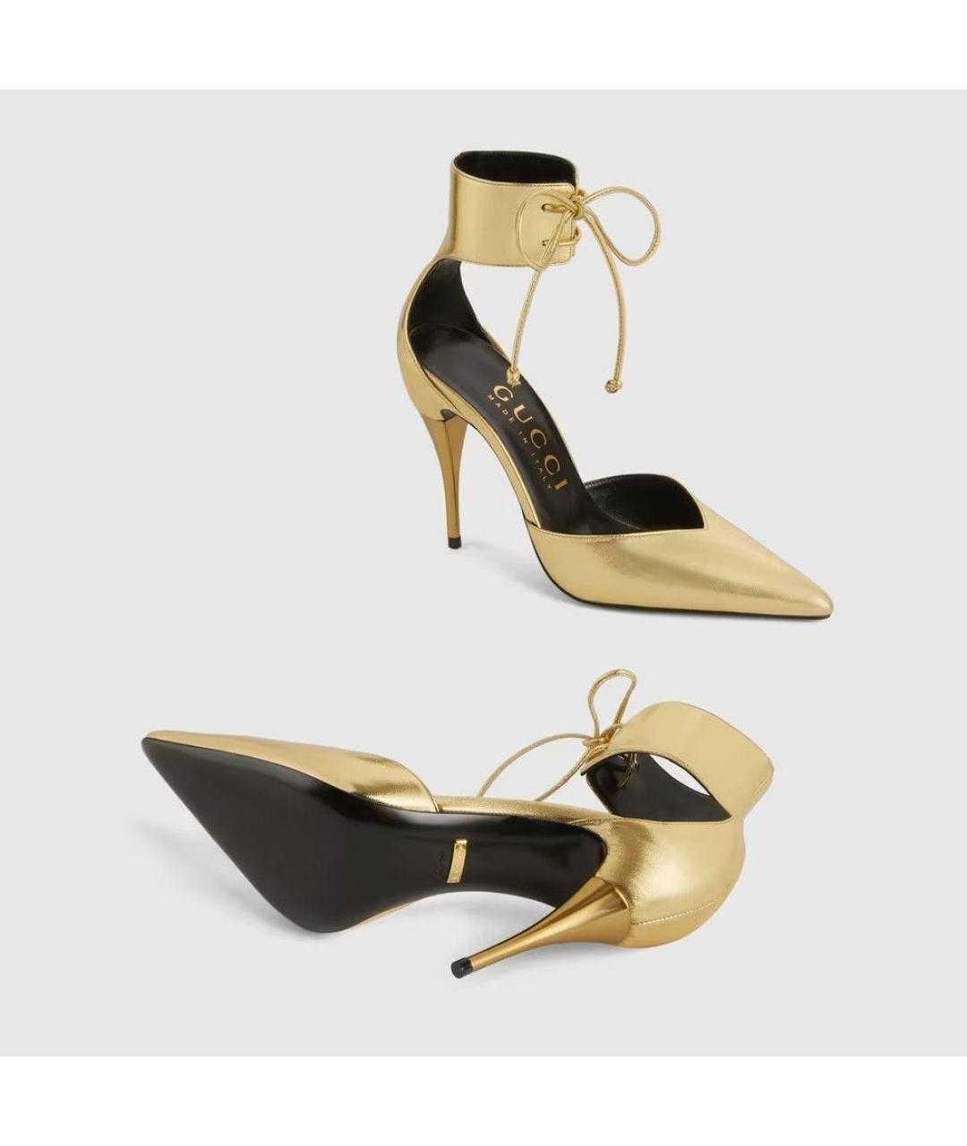 GUCCI Золотые кожаные туфли, фото 2