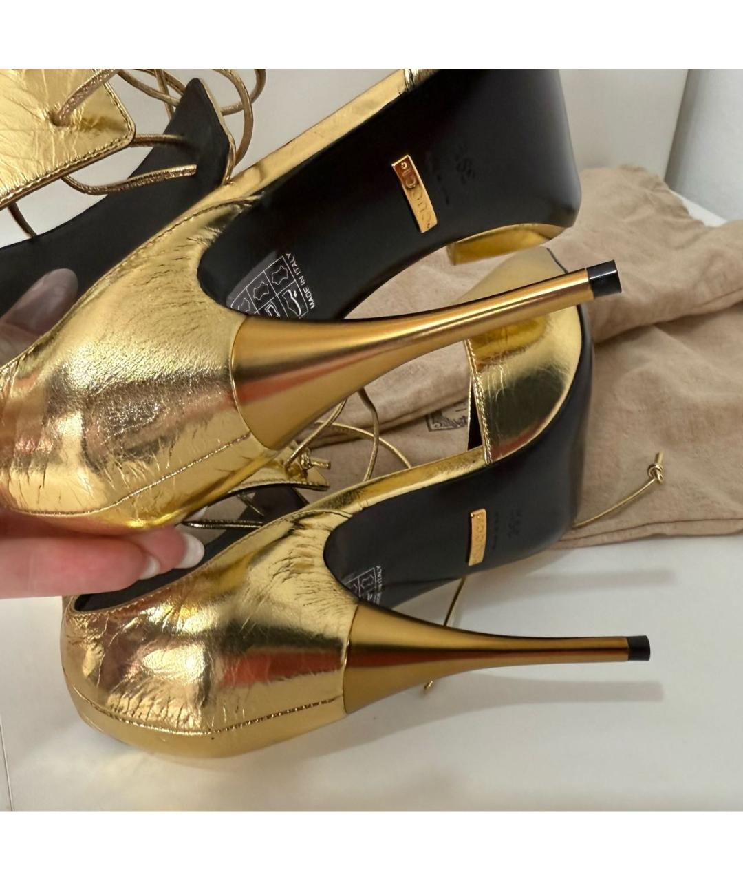 GUCCI Золотые кожаные туфли, фото 7