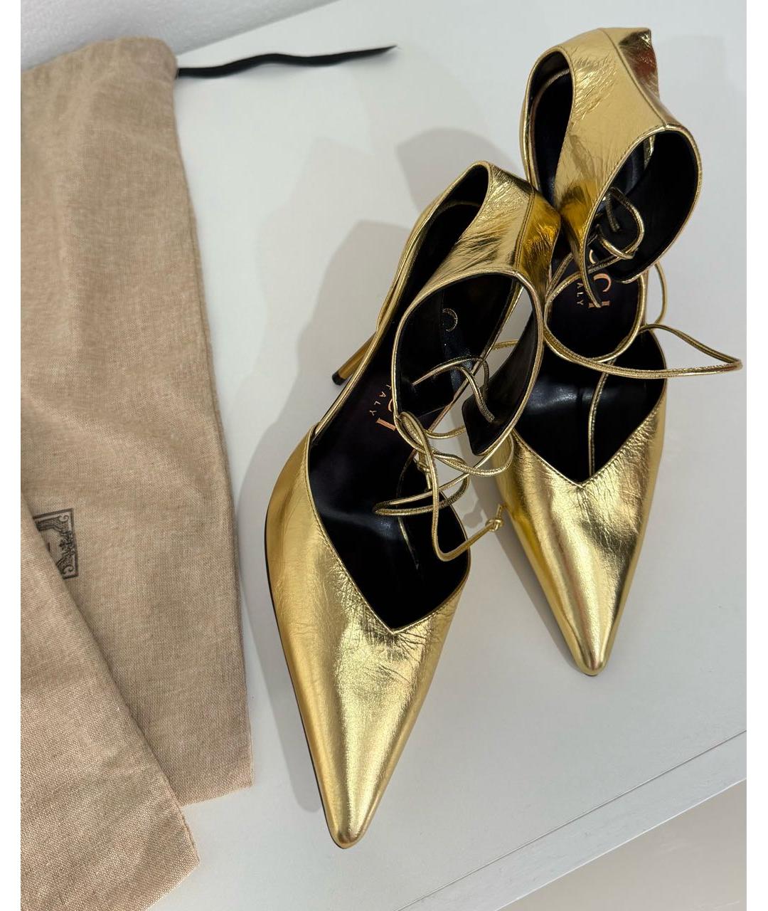 GUCCI Золотые кожаные туфли, фото 4