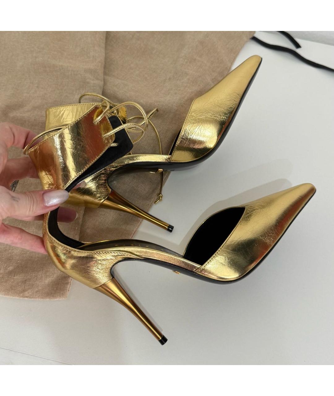 GUCCI Золотые кожаные туфли, фото 8