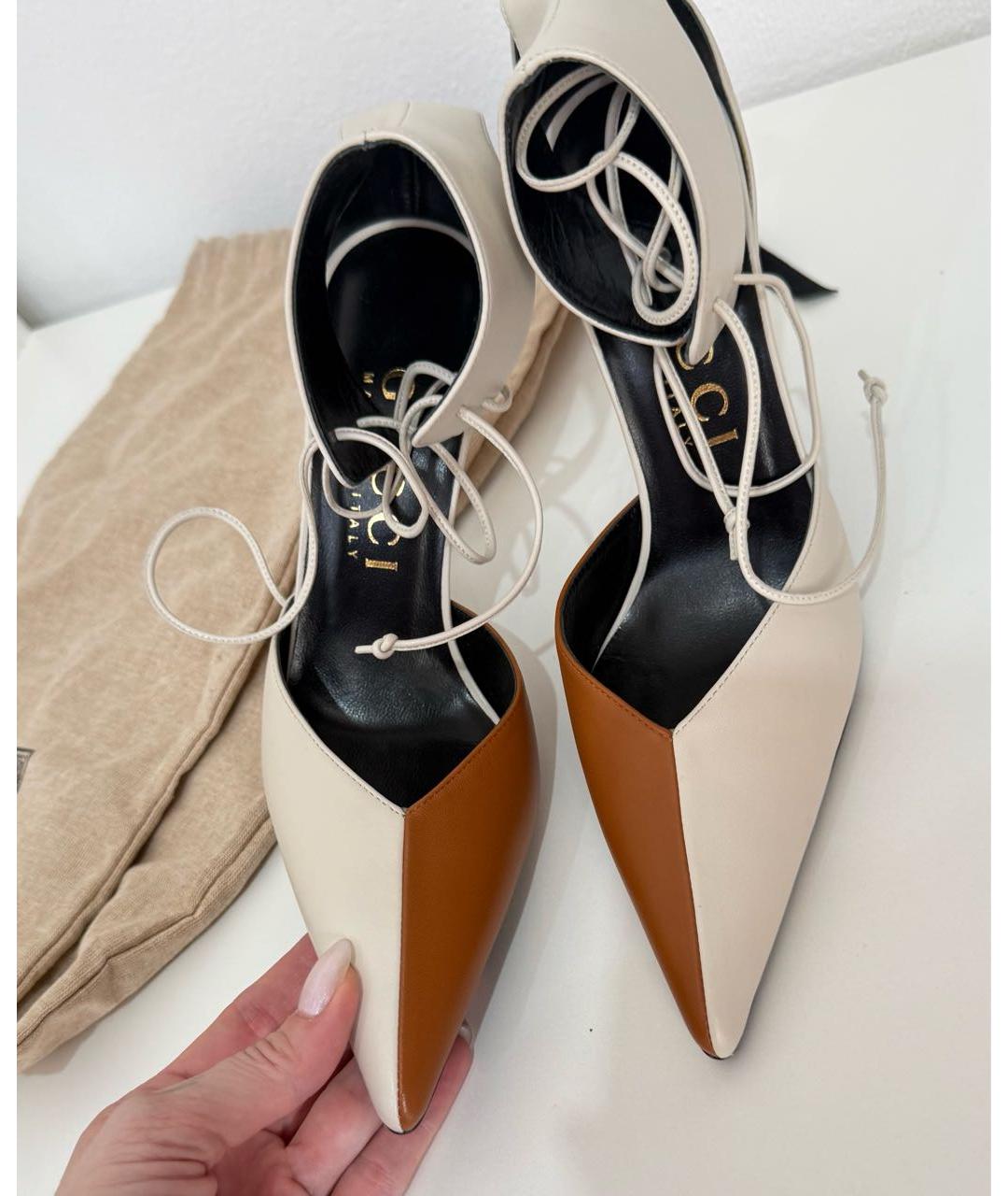 GUCCI Бежевые кожаные туфли, фото 3