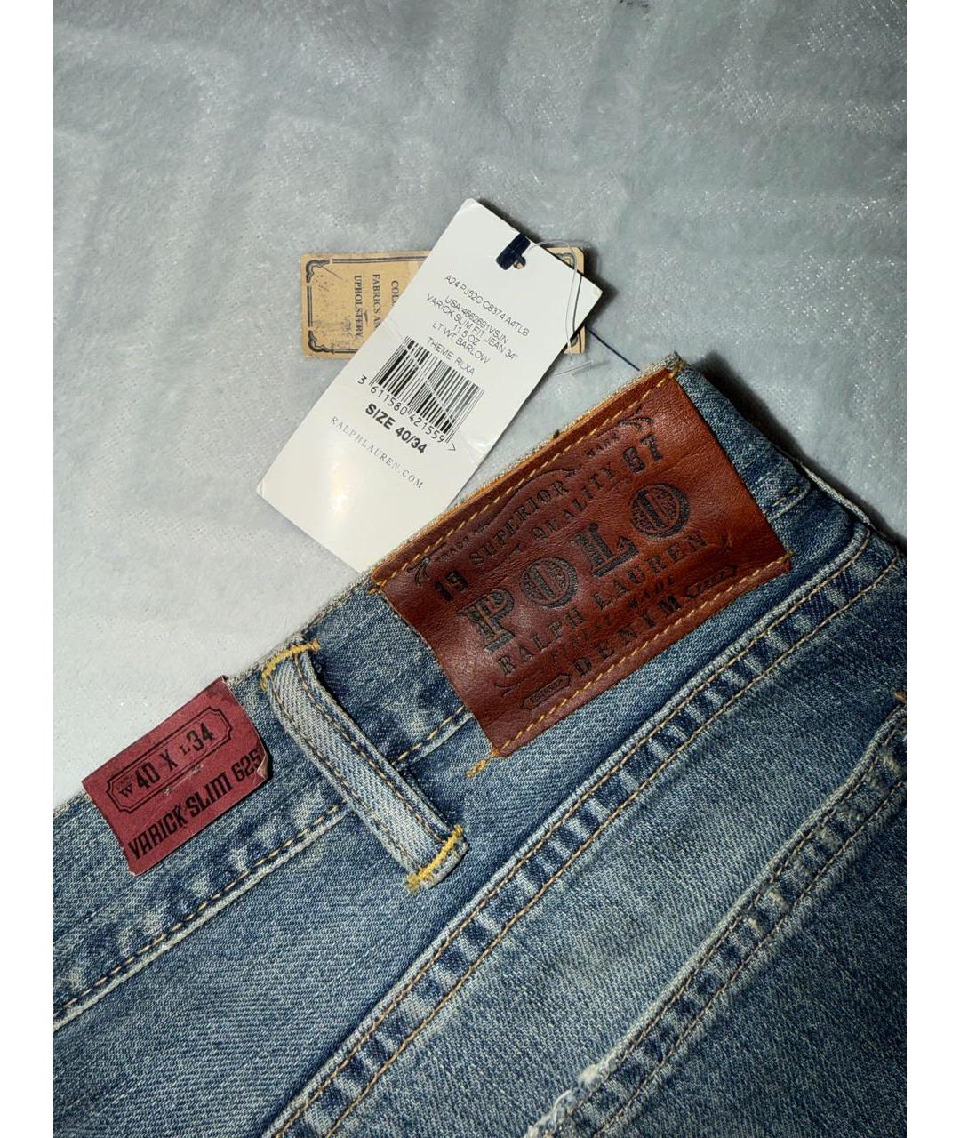 POLO RALPH LAUREN Синие хлопко-кашемировые прямые джинсы, фото 3