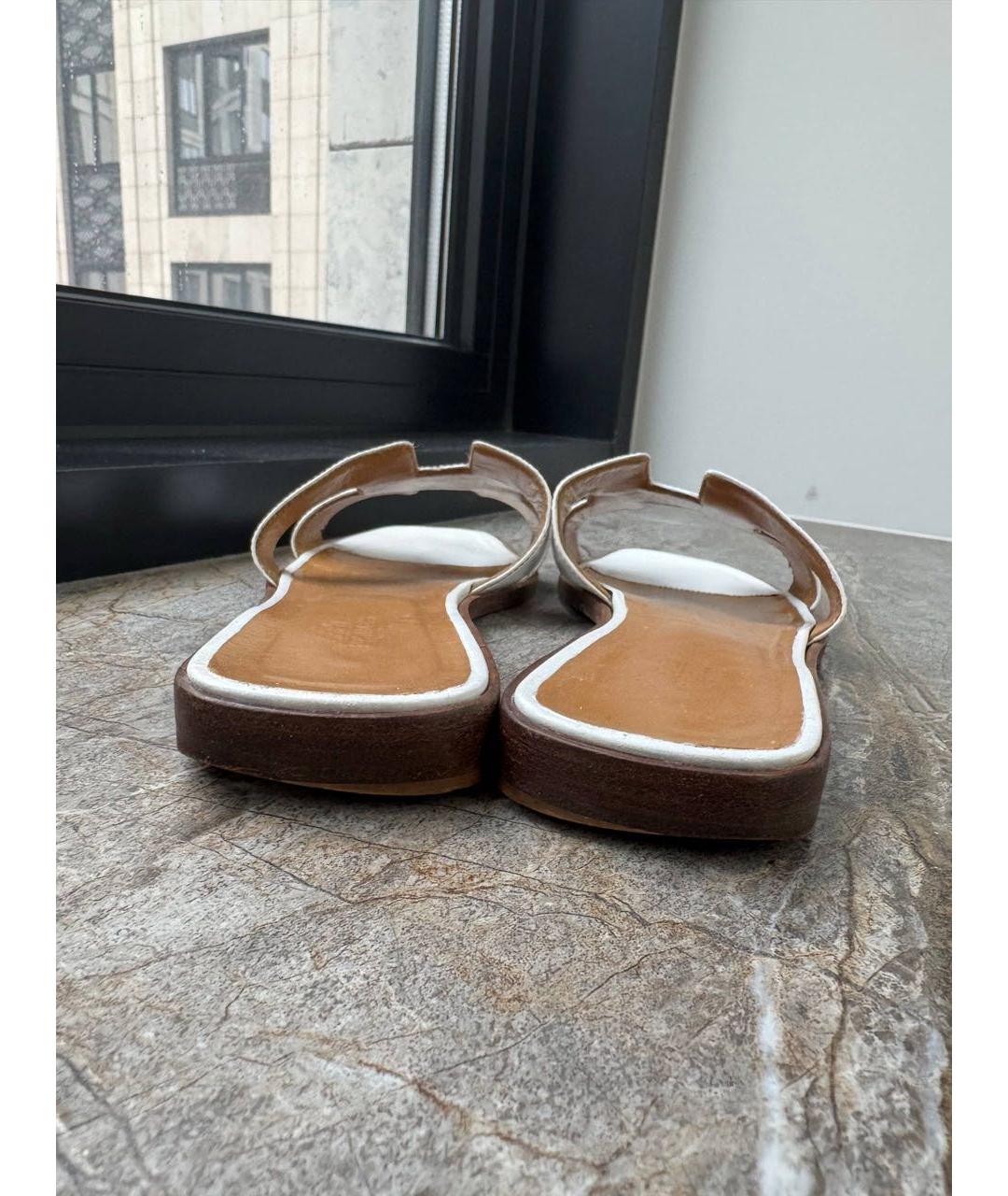 HERMES Белые кожаные шлепанцы, фото 4