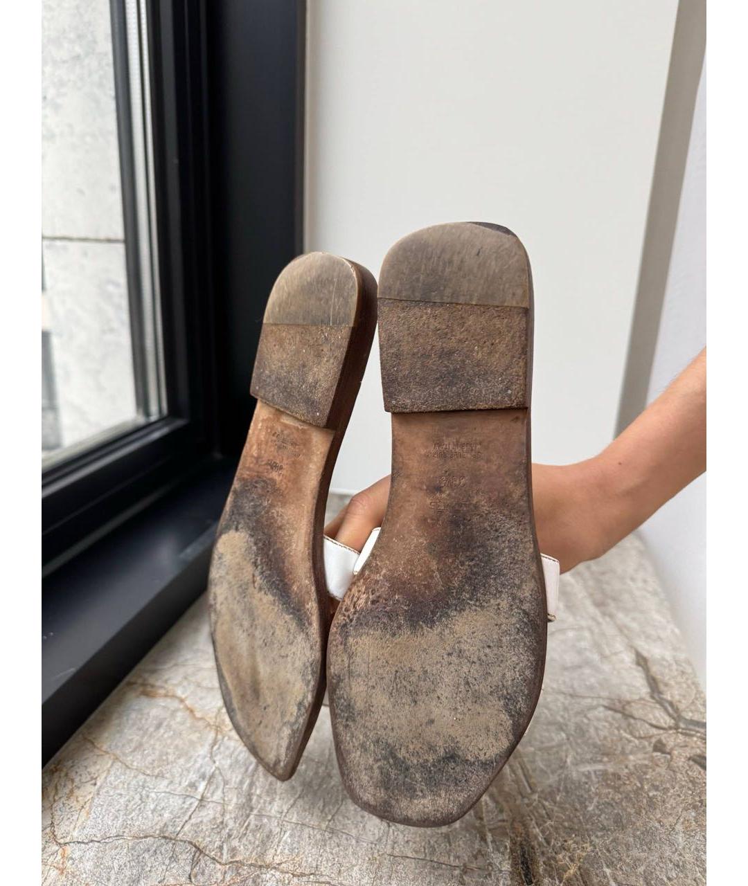 HERMES Белые кожаные шлепанцы, фото 5