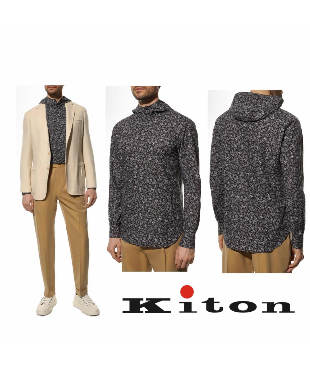 KITON Антрацитовая хлопковая кэжуал рубашка, фото 3