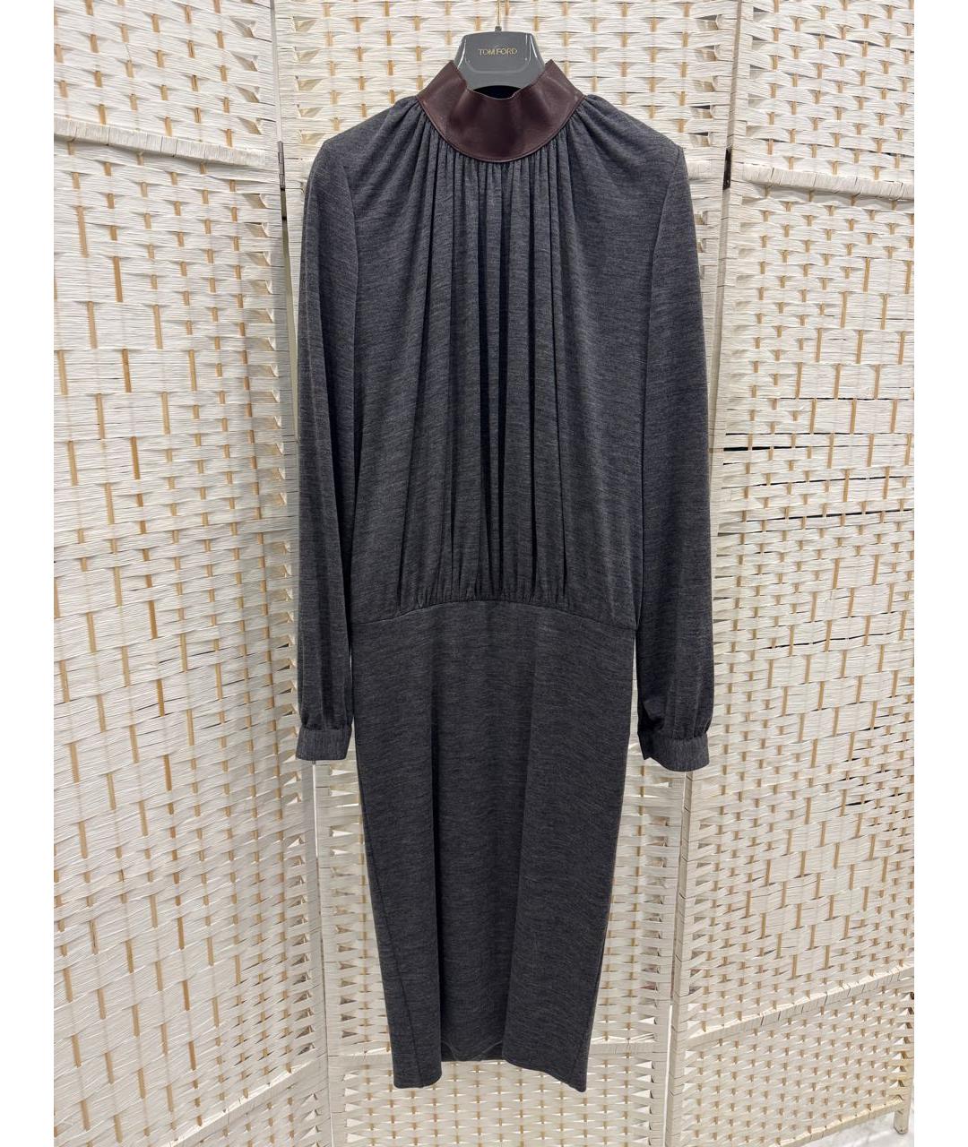 TOM FORD Серое шерстяное повседневное платье, фото 5