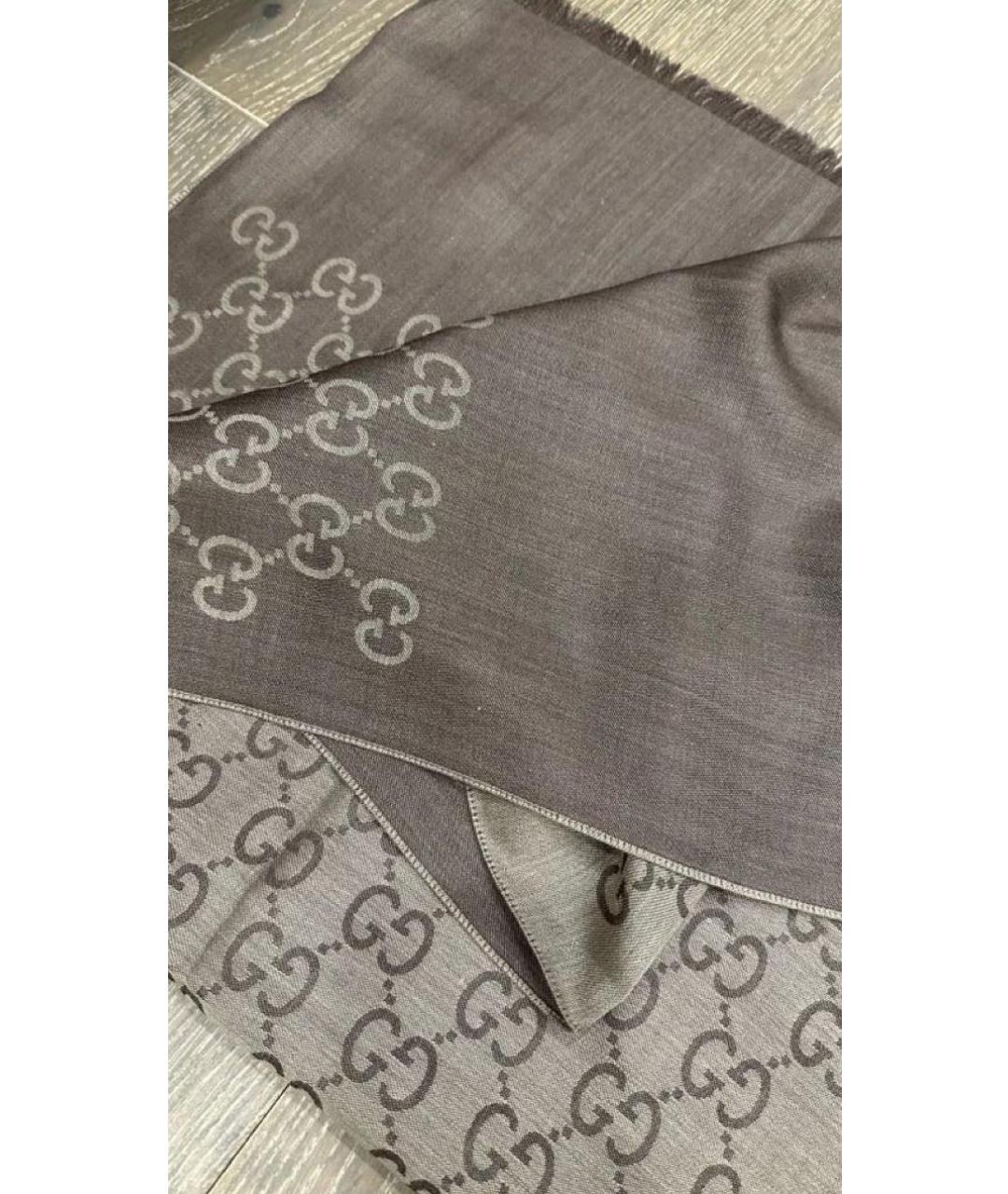 GUCCI Коричневый шерстяной шарф, фото 4