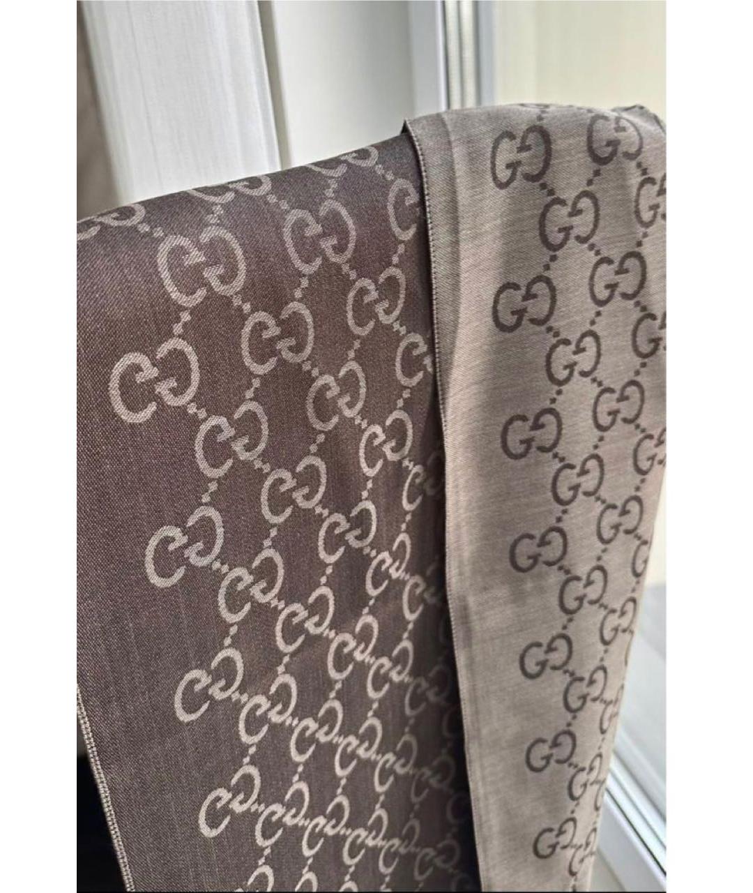 GUCCI Коричневый шерстяной шарф, фото 5