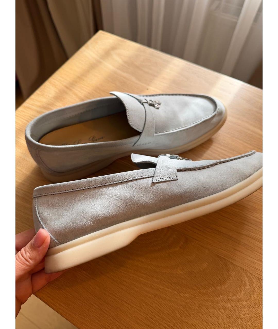 LORO PIANA Голубые замшевые лоферы, фото 4