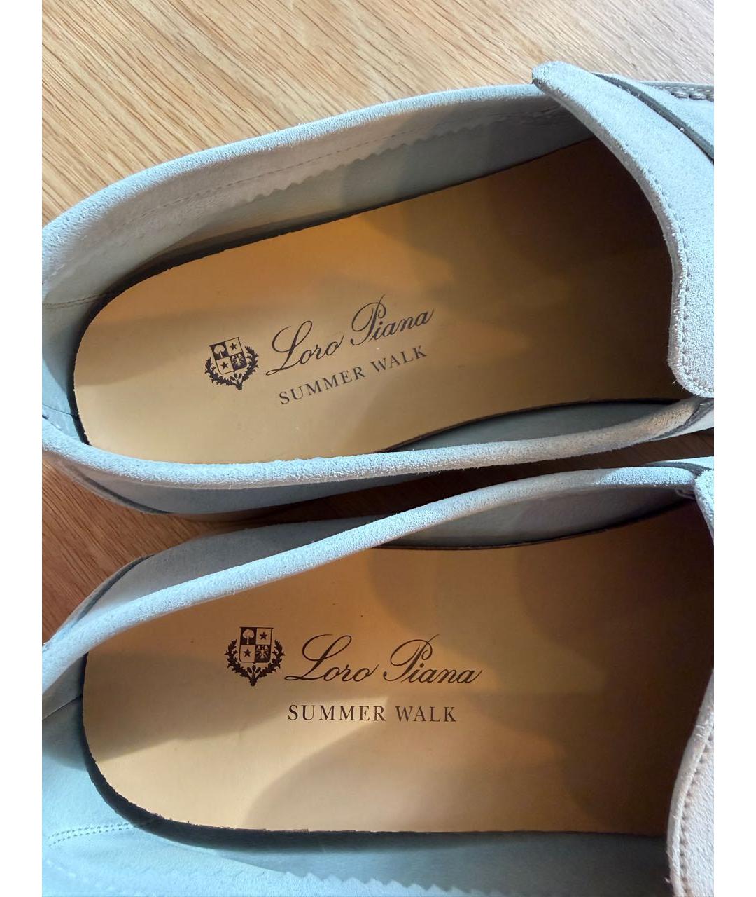 LORO PIANA Голубые замшевые лоферы, фото 6