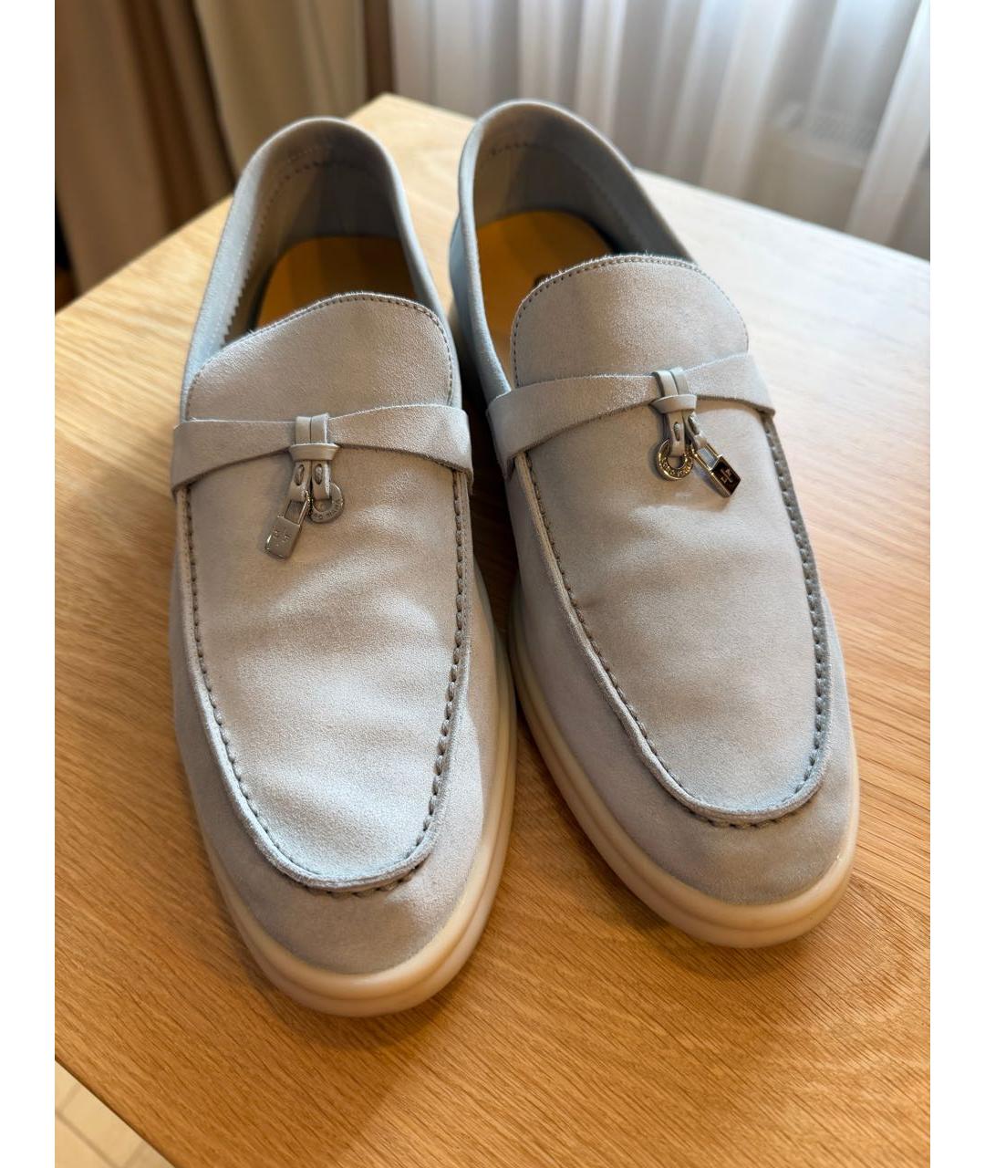 LORO PIANA Голубые замшевые лоферы, фото 2