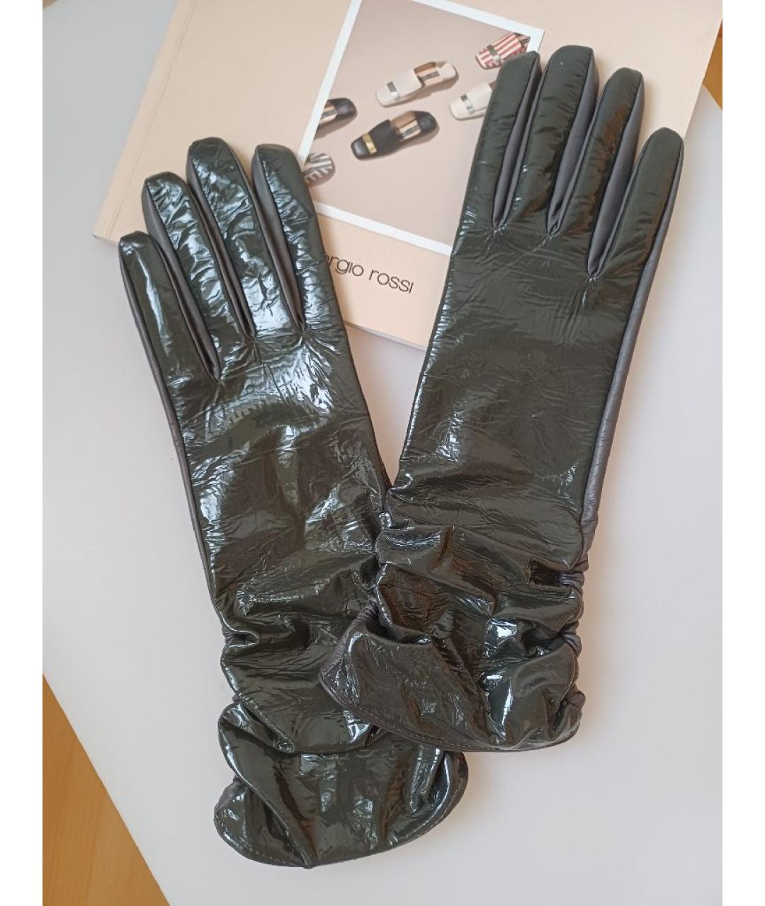 SERGIO ROSSI Серые кожаные перчатки, фото 4