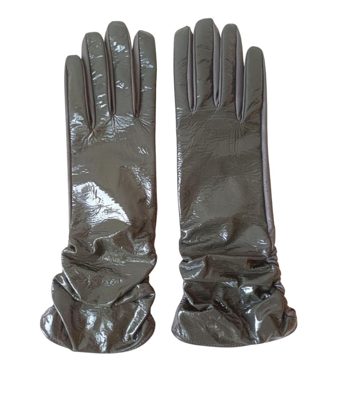 SERGIO ROSSI Серые кожаные перчатки, фото 1