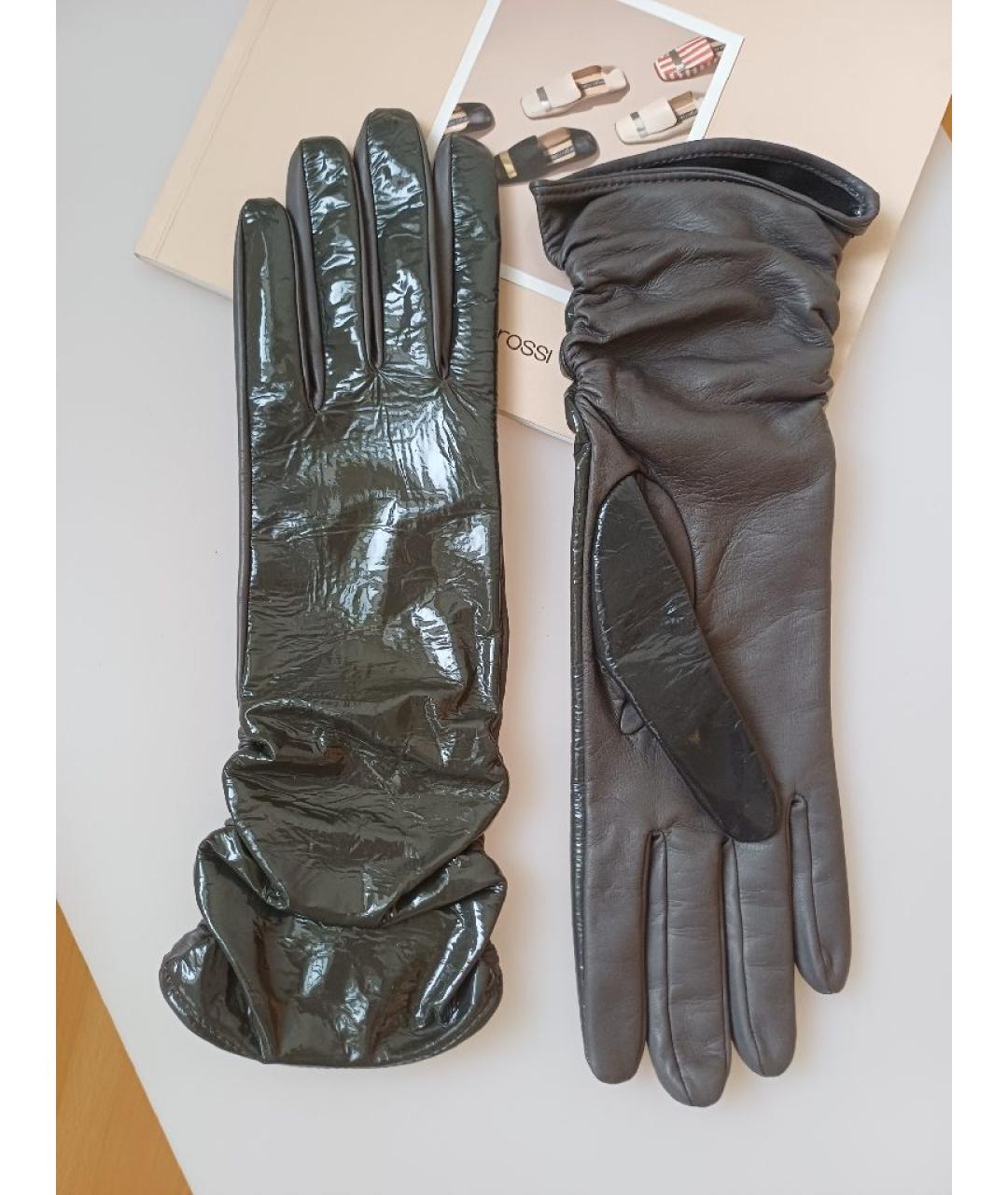 SERGIO ROSSI Серые кожаные перчатки, фото 3