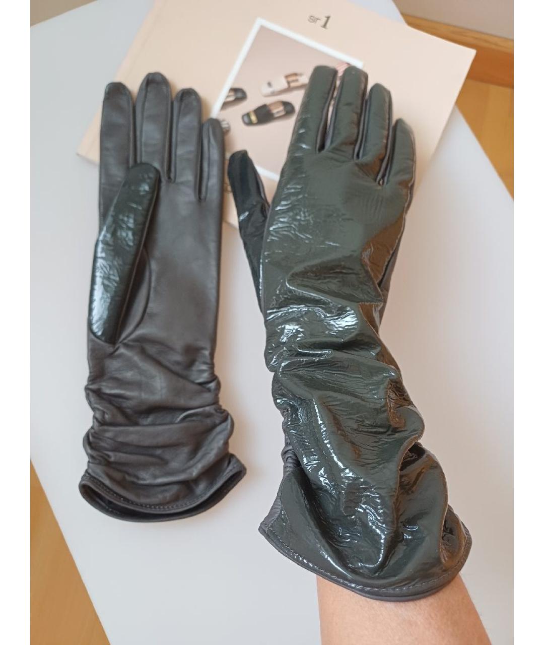 SERGIO ROSSI Серые кожаные перчатки, фото 5
