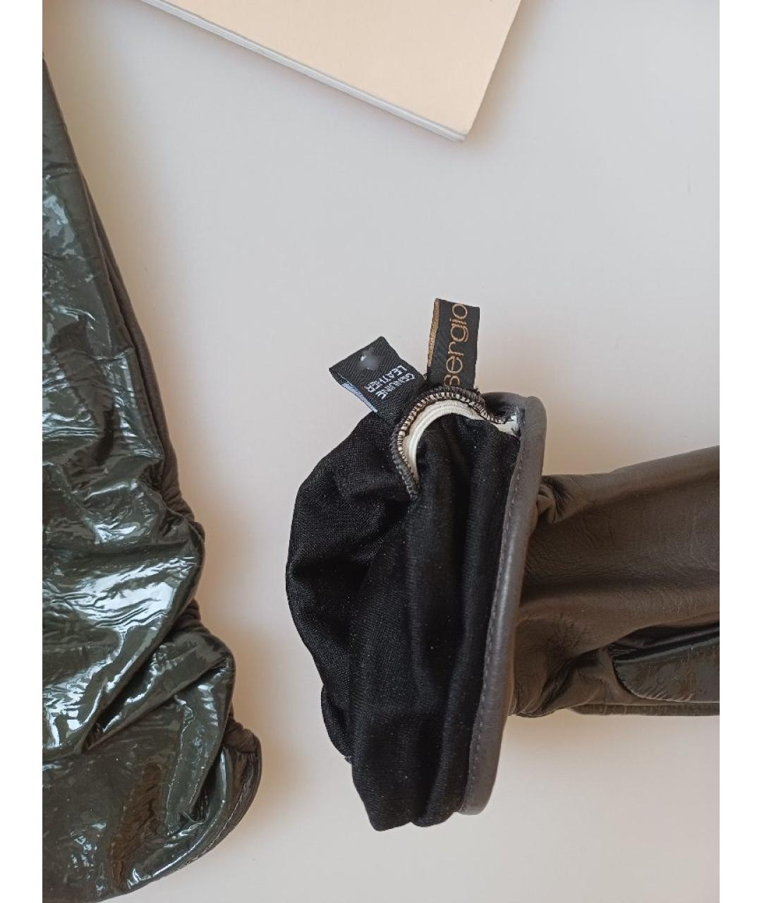 SERGIO ROSSI Серые кожаные перчатки, фото 6