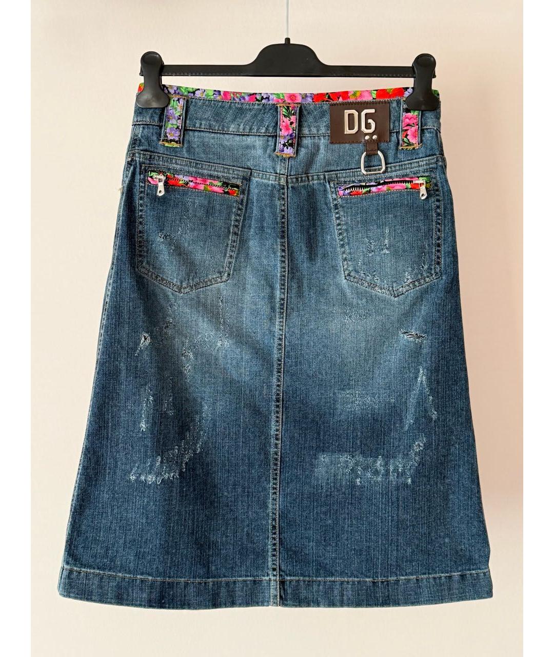 DOLCE&GABBANA Синяя хлопковая юбка миди, фото 2