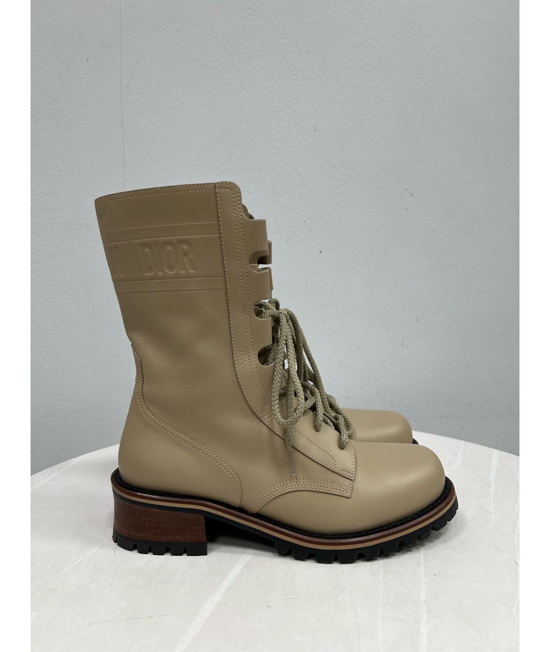 CHRISTIAN DIOR Бежевые кожаные ботинки, фото 9