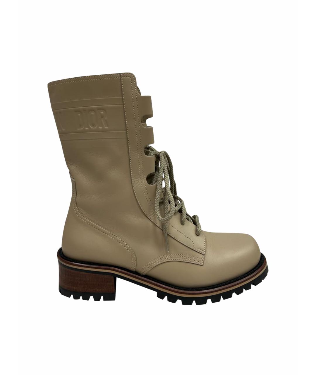 CHRISTIAN DIOR Бежевые кожаные ботинки, фото 1