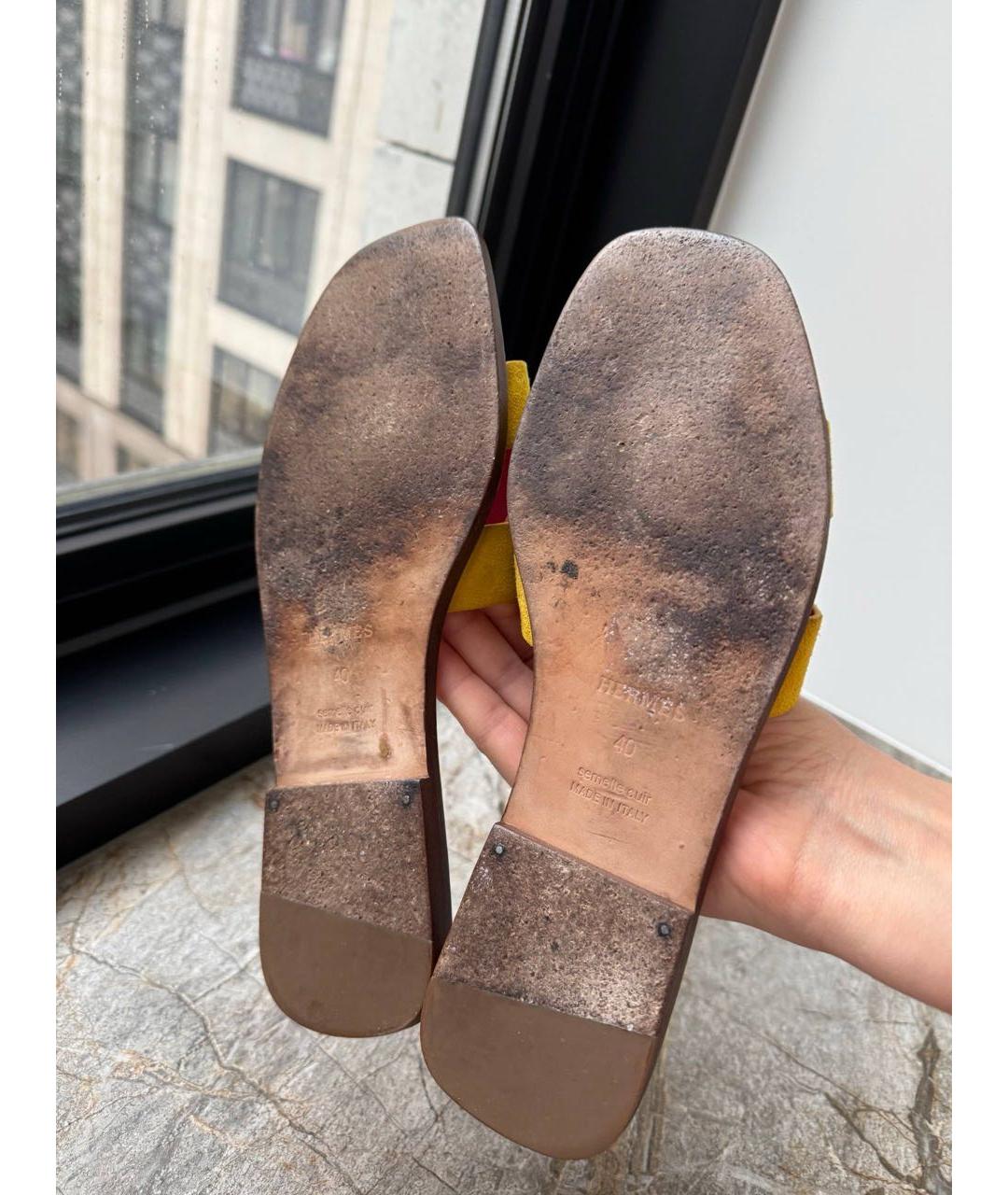 HERMES Мульти замшевые шлепанцы, фото 5