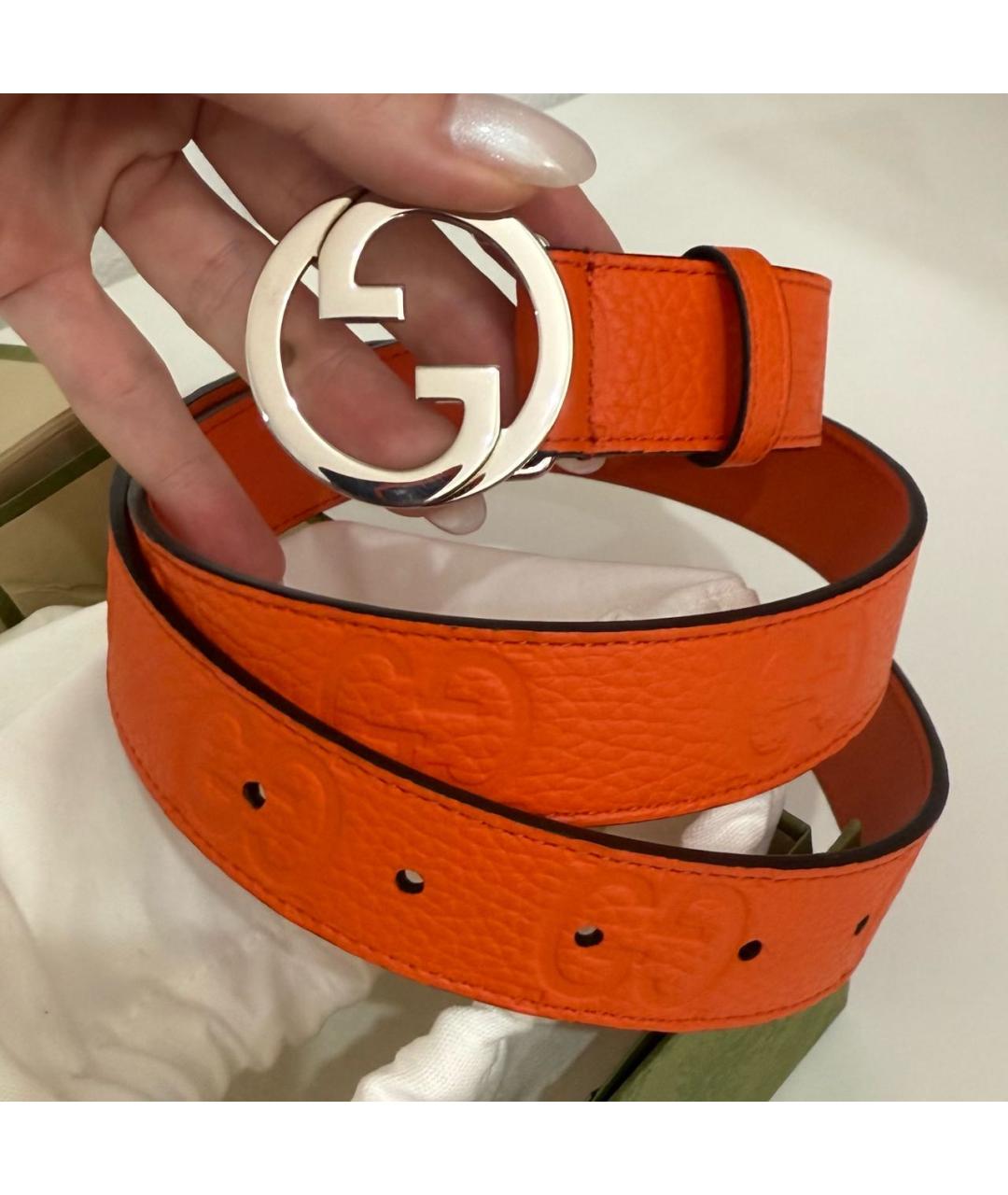 GUCCI Оранжевый кожаный ремень, фото 3