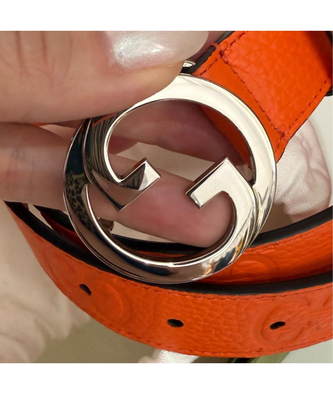 GUCCI Оранжевый кожаный ремень, фото 6